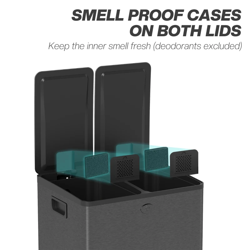 HOMCOM Dual Garbage Bin, Soft-Close Trash Can with Foot Pedal, 2 x 20 Liter Garbage Can with Removable Inner Buckets, Black