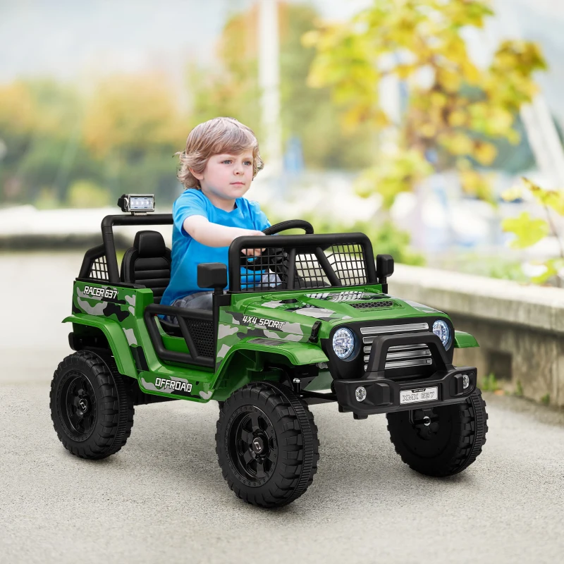 Qaba 12V Ride on Car, Ride on Truck w/ Remote, 4 Suspension Wheels, 3 MPH Max Speed, Music, Horn & Lights, Green