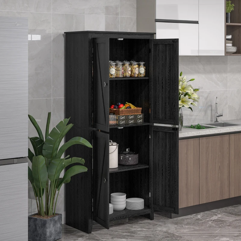 HOMCOM 72" Freestanding Storage Cabinet, Kitchen Pantry Cabinet with Doors and Shelves for Dining Room, Black
