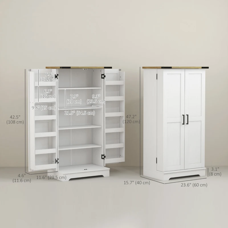 HOMCOM Farmhouse Kitchen Pantry Storage Cabinet, Kitchen Pantry Cabinet with Doors and Adjustable Shelves, Cream White