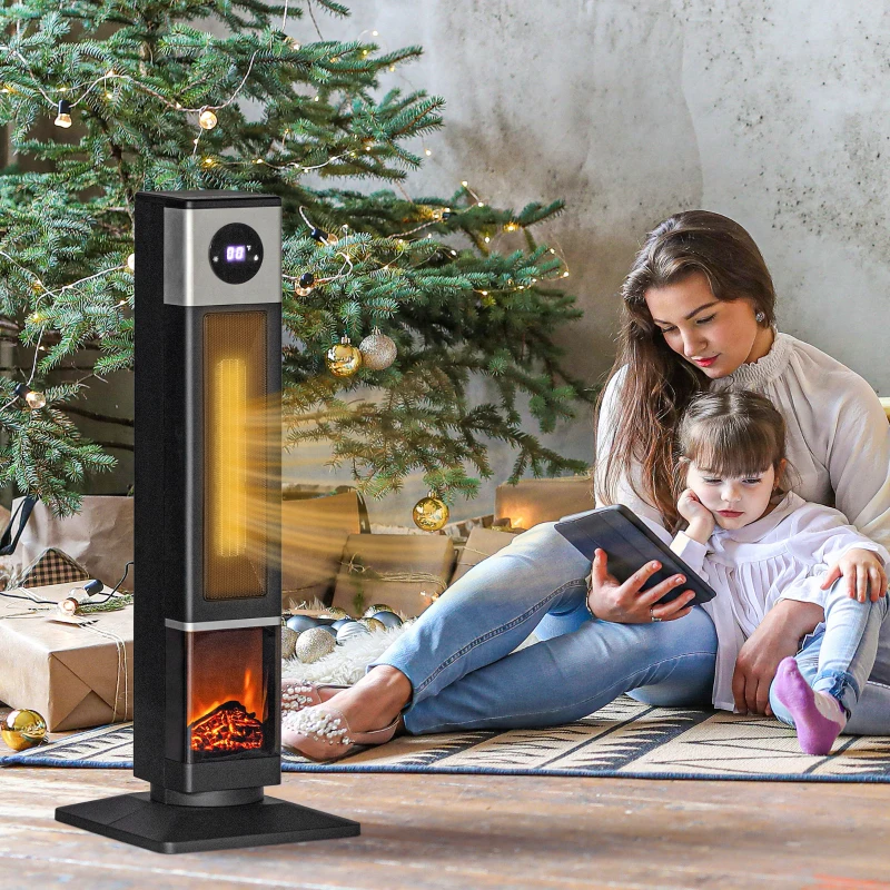 HOMCOM 31" Freestanding Electric Heater with Oscillation, Remote Control & 12H Timer for Indoors, 1400W, Black