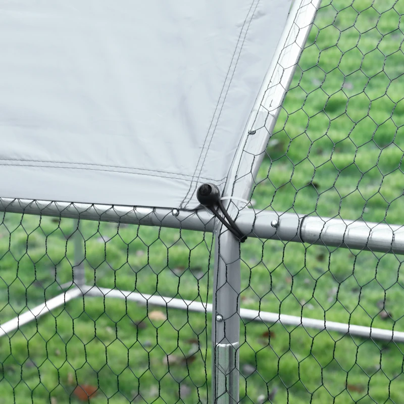 PawHut Large Chicken Coop Metal Chicken Run for Chickens with Waterproof and Anti-UV Cover, Flat Shaped Walk in Fence Cage Hen House for Outdoor and Yard Farm Use, 1.26" Dia, 9' x 18.5' x 6.5'