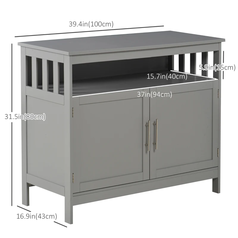 HOMCOM Kitchen Sideboard, Buffet Cabinet, Wooden Storage Console Table with 2-Level Cabinet and Open Shelf, Grey
