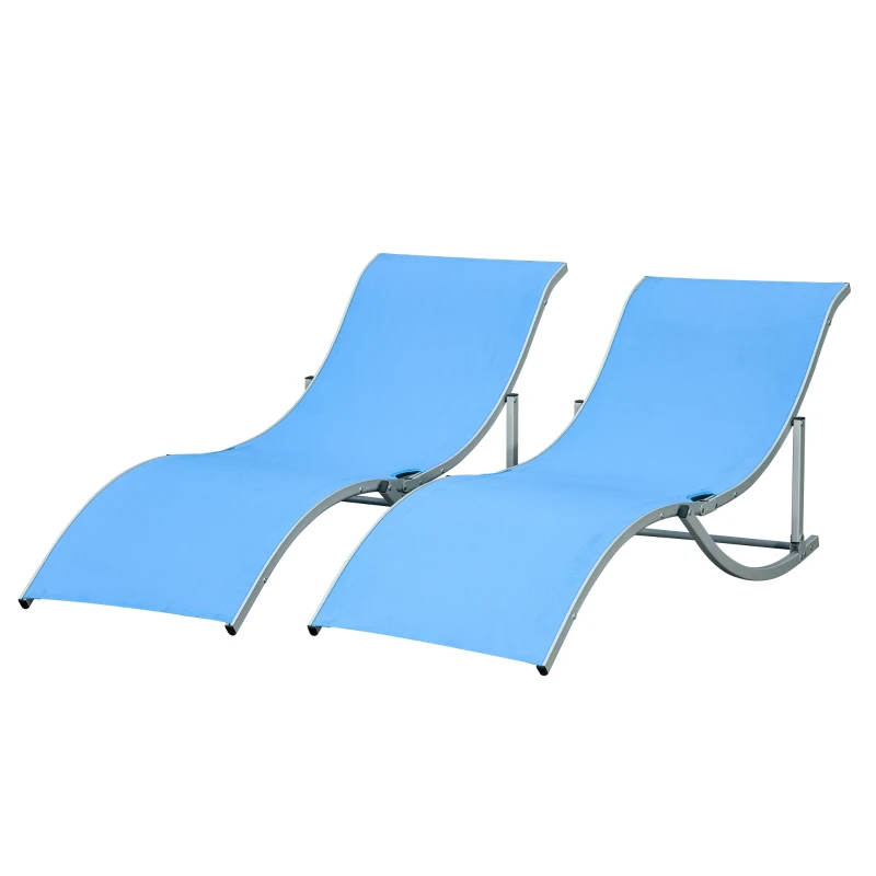 Outsunny Pool Chaise Lounge Chairs Set of 2, S-shaped Foldable Outdoor Chaise Lounge Chair Reclining for Patio Beach Garden With 264lbs Weight Capacity, Blue