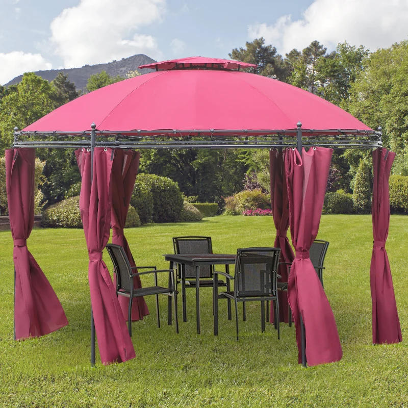 Outsunny 11.5' Patio Gazebo, Outdoor Gazebo Canopy Shelter with Curtains, Romantic Round Double Roof, Solid Steel Frame for Garden, Lawn, Backyard and Deck, Wine Red