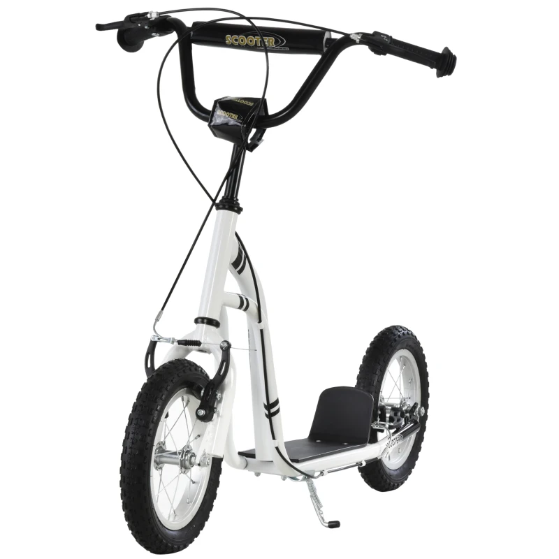 Aosom Youth Scooter Front and Rear Caliper Dual Brakes 12-Inch Inflatable Front Wheel Ride On Toy For Age 5+ - White