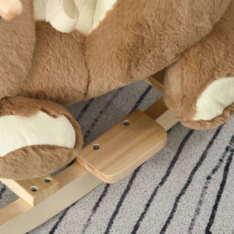 Qaba Baby Rocking Horse Bear Design Plush Stuffed Rocking Chair, Wooden Rocking Horse with Sound, Seat Belt for Boys and Girls Gift, Brown