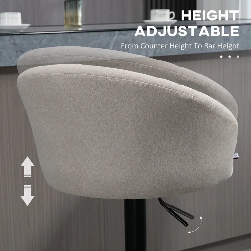HOMCOM Modern Upholstered Adjustable Barstools with Swivel Seat, Linen Touch Fabric, Steel Frame, Footrest, ‎Beige