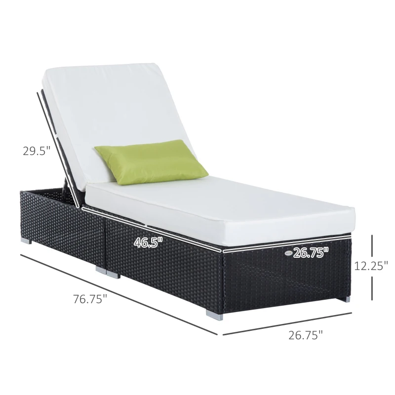 Outsunny Patio Wicker Lounger, Outdoor PE Rattan Single Chaise Lounge, Aluminum Frame Garden Furniture Sun Lounger Bed with Adjustable Recliner Backrest, Cream
