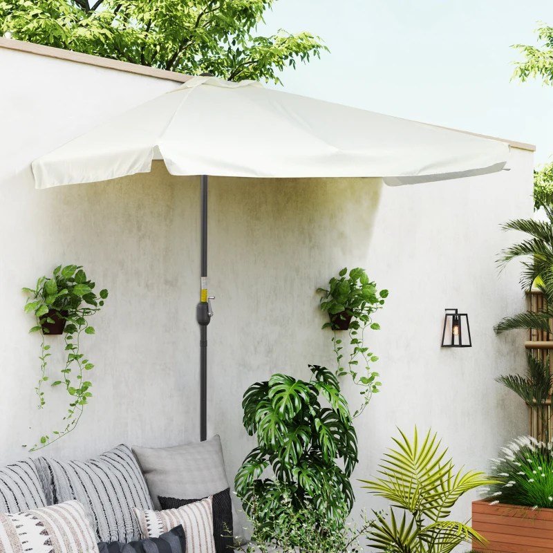 Outsunny 7.5ft Half Umbrella Semi Patio Parasol with Crank Handle, Top Vent for Garden, Balcony- NO BASE INCLUDED, Cream