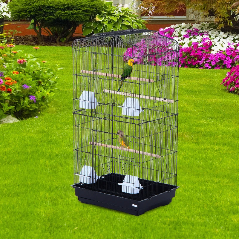 PawHut 36" Metal Indoor Bird Cage Starter Kit With Tray and Accessories - Black