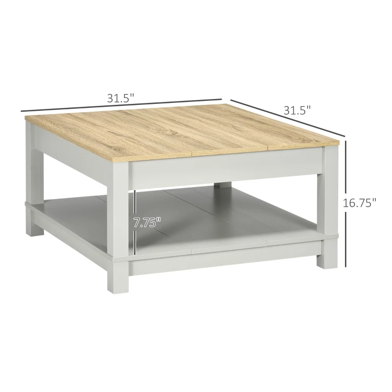 HOMCOM Square Coffee Table with Storage for Living Room, Natural/Gray