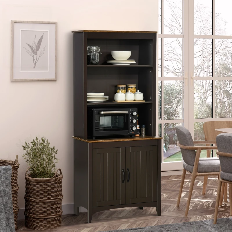 HOMCOM 70" Kitchen Hutch, Freestanding Storage Pantry Cabinet with Adjustable Shelves and Open Countertop, Coffee