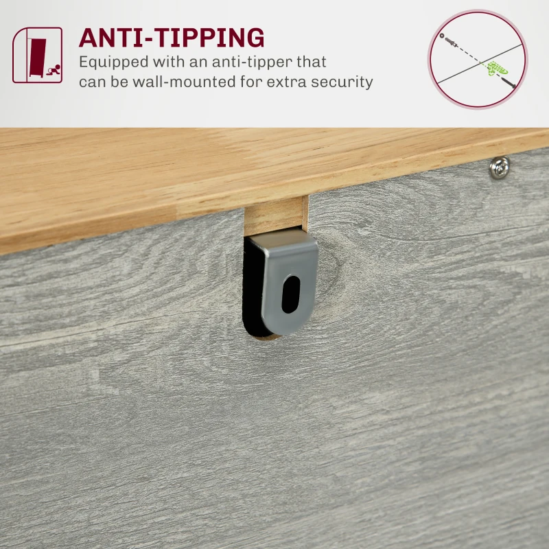 HOMCOM Kitchen Storage Cabinet, Sideboard Floor Cupboard with Solid Wood Top, Adjustable Shelf, and 3 Drawers, Light Gray