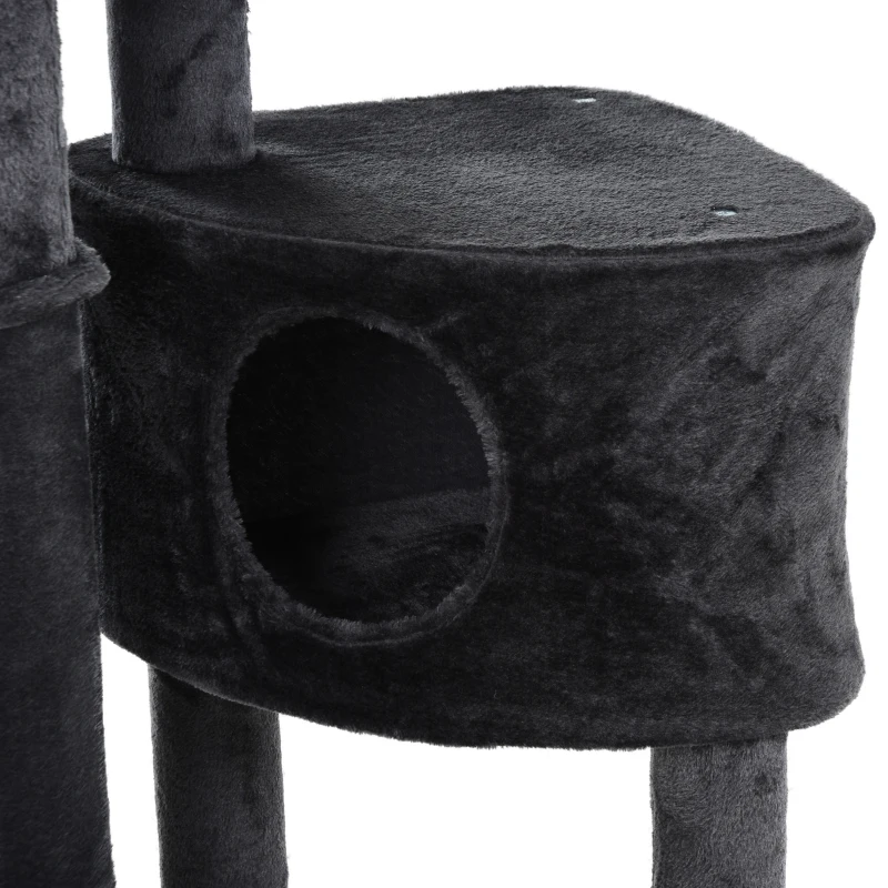 PawHut Adjustable Height Floor-To-Ceiling Vertical Cat Tree with Carpet Platforms, Condo & Rope Scratching Areas, Dark Grey