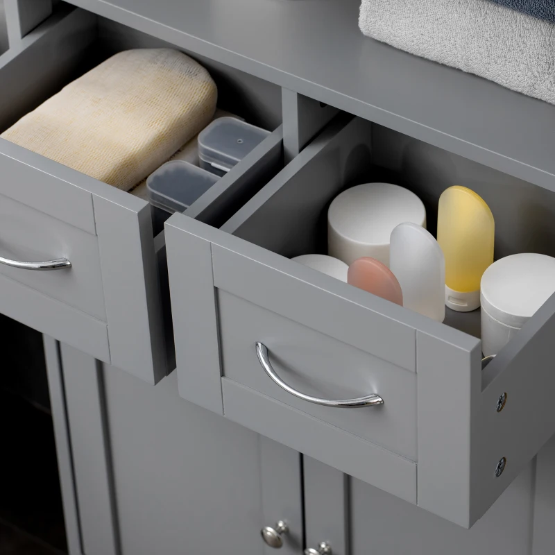 kleankin Bathroom Cabinet Organizer, Freestanding Small Storage Cabinet with Two Drawers and Adjustable Shelf for Living Room, or Entryway, Grey