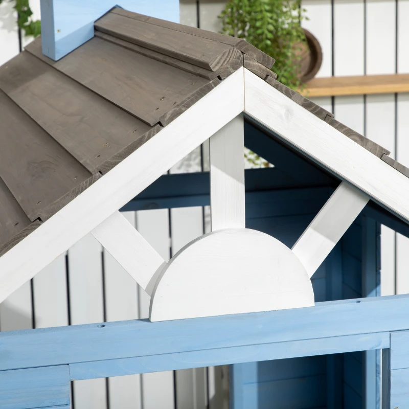 Outsunny Wooden Playhouse for Kids Outdoor with Flower Pot Holders, Door, Windows, Service Stations for 3-7 Years, Blue