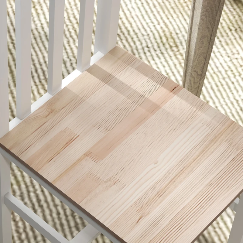 HOMCOM Farmhouse Dining Table Chairs, Set of 2 Pine Wood Kitchen Table Chairs with Slat Back for Living Room, Bedroom, White