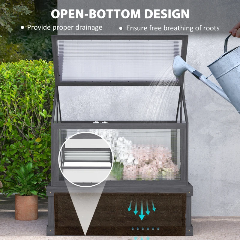 Outsunny Raised Garden Flower Bed Kit with Greenhouse, Wooden Cold Frame Planter, 35.5" x 31.5" x 36", Gray