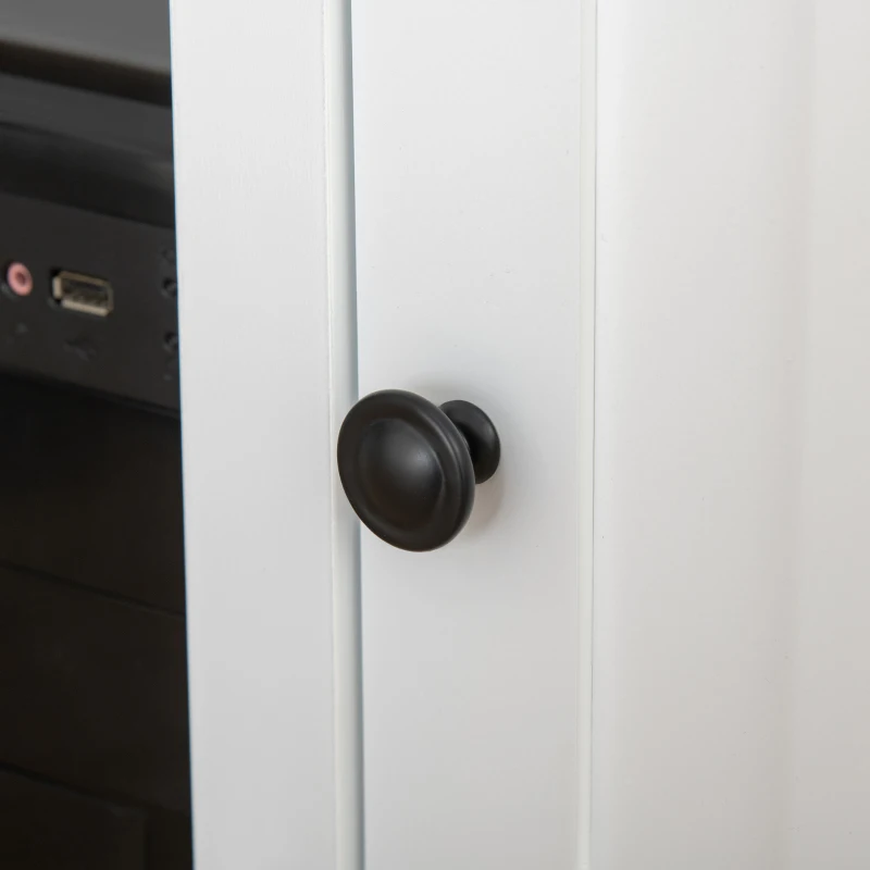 HOMCOM L-Shaped Computer Desk with Open Shelf and Storage Cabinet, Corner Writing Desk with Adjustable Shelf, White