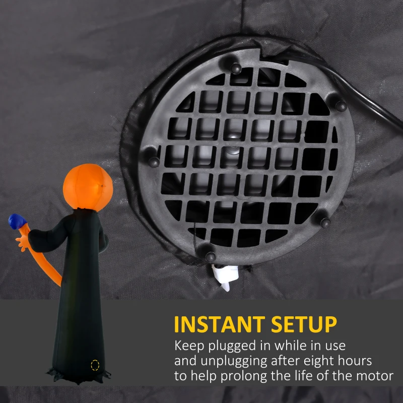 HOMCOM 10ft Halloween Inflatable Pumpkin Head Ghost with Hammer, Built-in LED Lights for Yard, Lawn Decoration