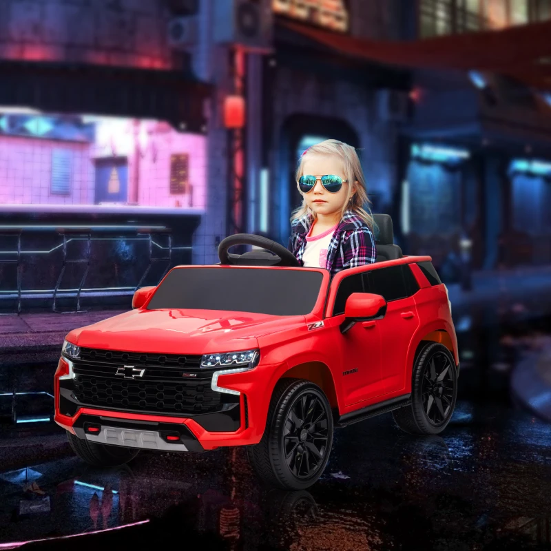 Aosom 12V Licensed Chevrolet TAHOE Ride On Car with Remote Control for 3-6 Years Old, Red