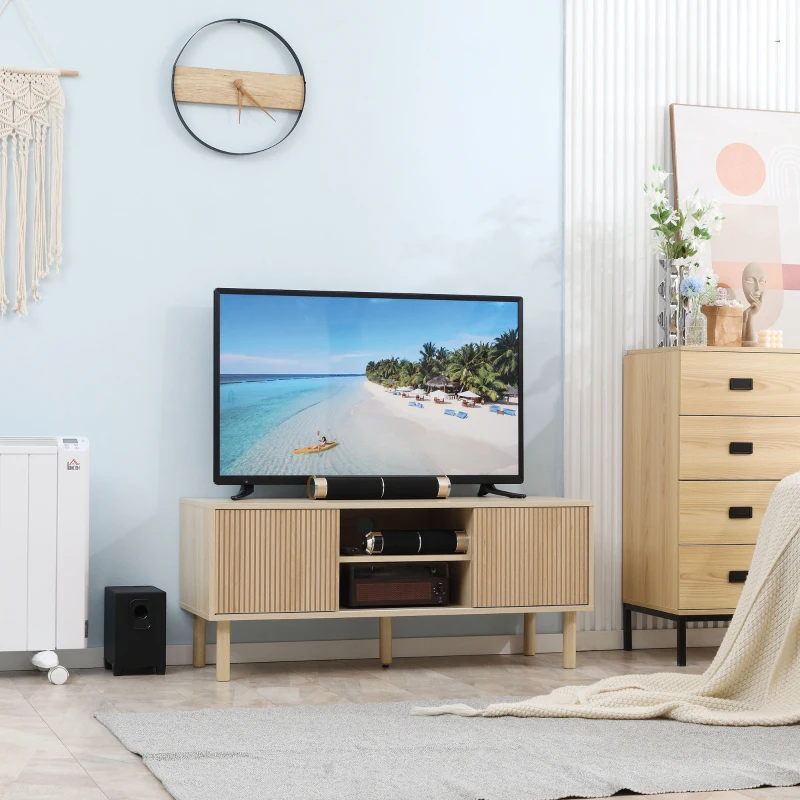 HOMCOM Modern TV Stand for TVs up to 50", TV Cabinet with Storage Shelves for Living Room, Natural