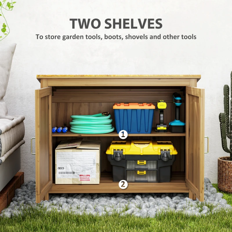 Outsunny Wooden Garden Shed, Compact Outdoor Storage Cabinet with 2 Shelves and 2 Doors for Patio, Deck, Lawn, 43" x 20" x 34"