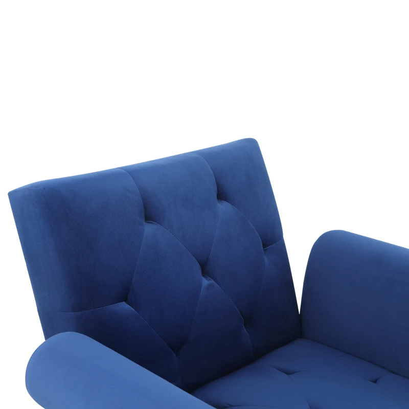 HOMCOM 2-In-1 Chaise Lounge Indoor with Rolled Armrest, Nailhead Trim and Button Tufting, Adjustable Velvet Fabric Upholstered Sofa for Bedroom and Living Room, Blue