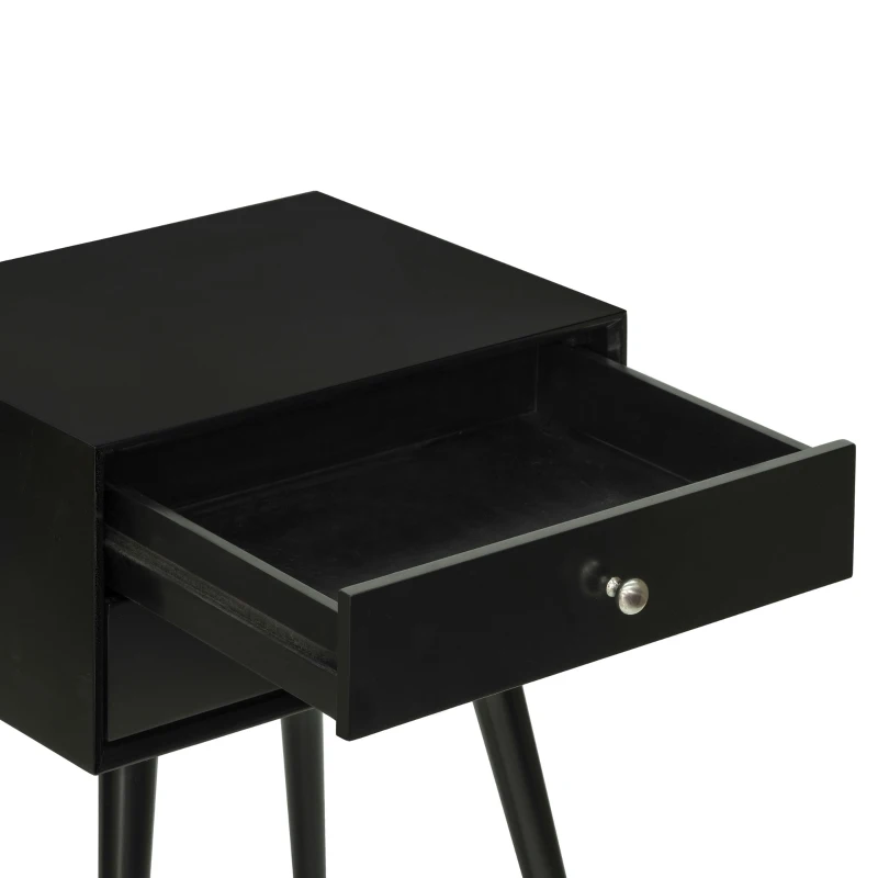 HOMCOM Side Table, Modern End Table with 2 Pull Out Drawers, Side Table with Display Tabletop and Solid Acacia Legs, Black
