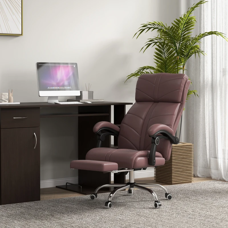 Vinsetto Executive Massage Office Chair with 4 Vibration, Computer Desk Chair, PU Leather Heated Reclining Chair with Adjustable Height, Swivel Wheels, Brown