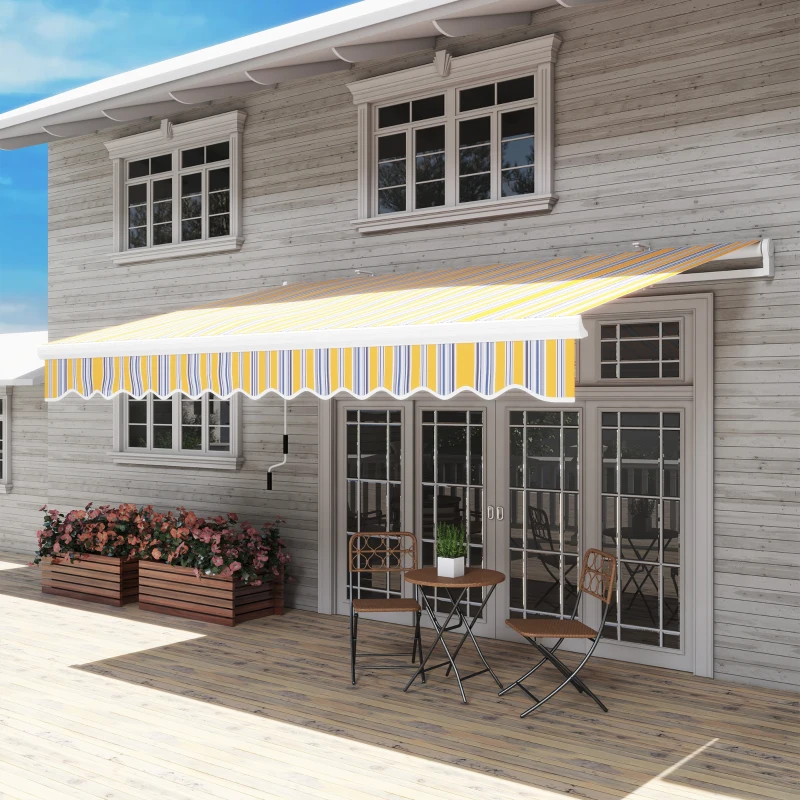 Outsunny 13' x 8' Manual Retractable Patio Awning Sun Shade Outdoor Deck Window Door Canopy Shelter Aluminum Frame Mix Colour