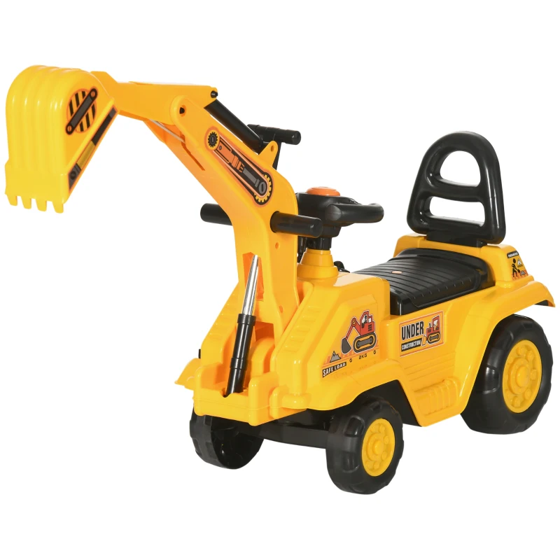 HOMCOM NO POWER 3 in 1 Ride On Toy Excavator Digger Scooter Pulling Cart Pretend Play Construction Truck