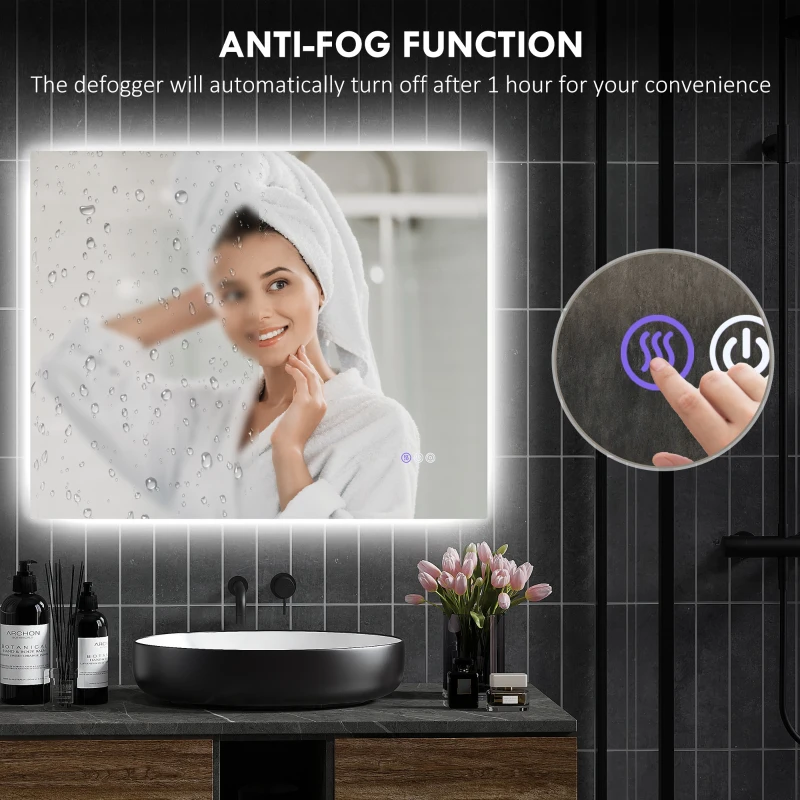 HOMCOM Dimmable Bathroom Mirror with Lights, 39" x 32" Backlit LED Mirror w/ Anti-Fog, Memory & Infinite Color Temperature