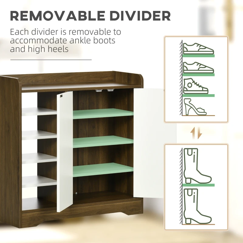 HOMCOM Shoe Storage with Double Doors and Open Shelves 13 Pair Shoe Storage Organizer for Entryway Hallway Brown and White