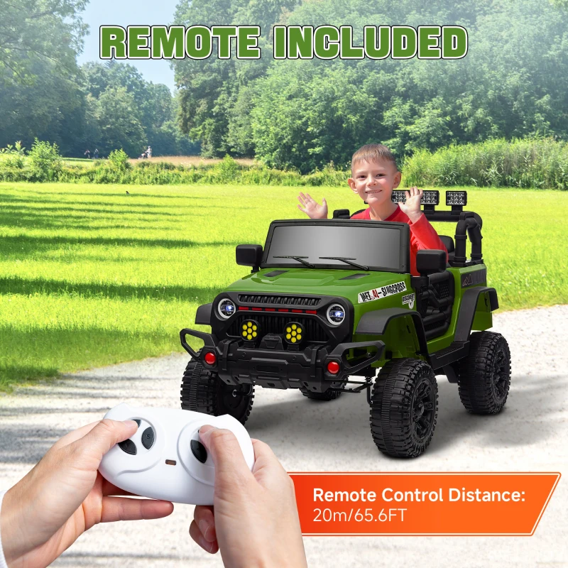 Qaba 12V Battery Powered Ride on Car, Ride on Truck w/ Remote, 4 Suspension Wheels, Music Horn Lights, Green