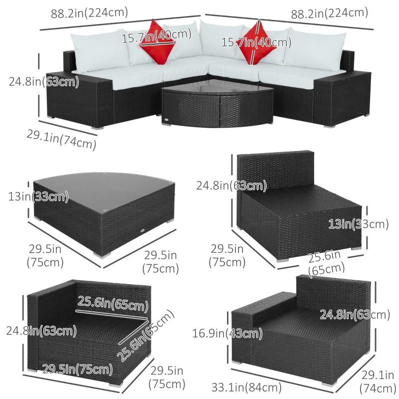 Outdoor Wicker Sectional Sofa Set - Cushioned Patio Set with Quarter Round Coffee Table