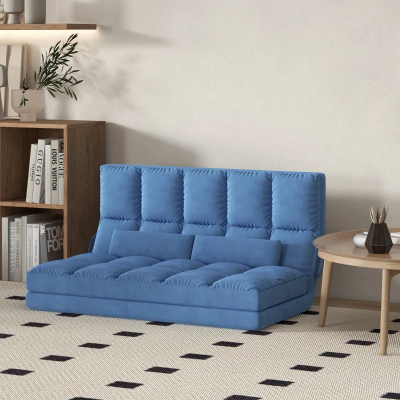 HOMCOM Recliner Sofa, Convertible Floor Sofa Chair with 2 Pillows, Adjustable Backrest and Headrest, Blue