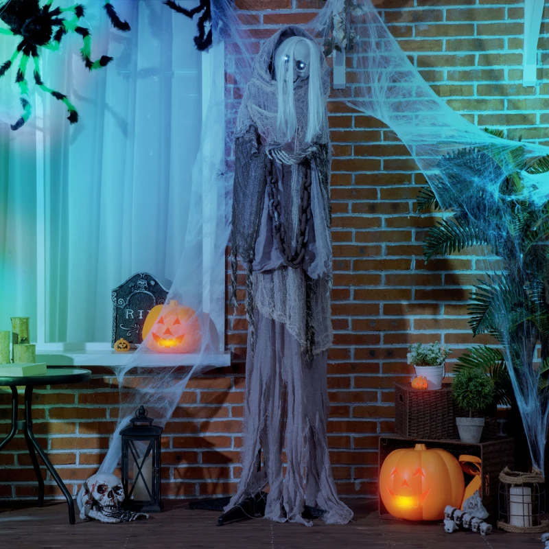 Outsunny 74" Life Size Outdoor Halloween Decorations Skeleton Witch, Sound and Motion Activated Animated Prop Animatronic decor with Light Up Eyes, Sound