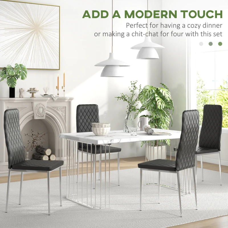 HOMCOM Kitchen Chairs Set of 4, Dining Chairs w/ Faux Leather Upholstery and Steel Legs for Living Room, Dining Room, Black