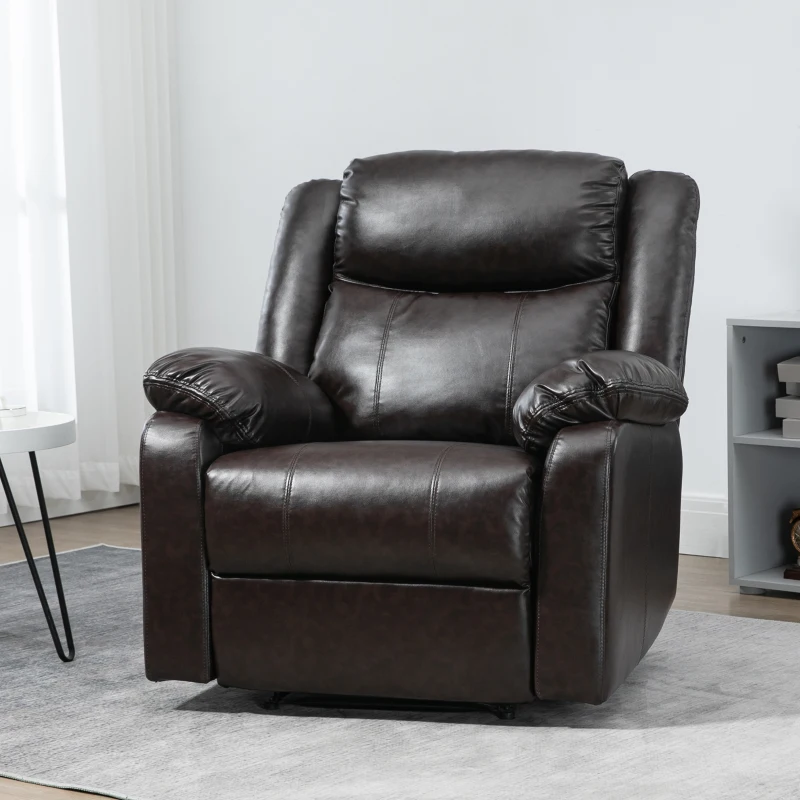 HOMCOM PU Leather Manual Recliner with Thick Padded Upholstered Cushion and Retractable Footrest, Brown