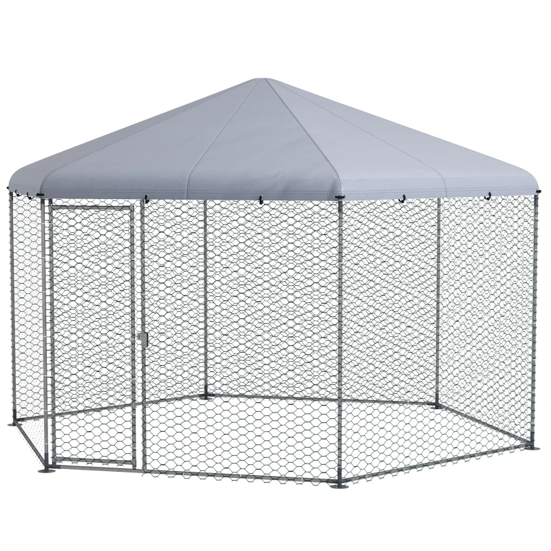 PawHut Chicken Coop with Cover for Outdoor Backyard, Chicken Run for 10-15 Chickens, Rabbits, Ducks, 13.1' x 11.4'
