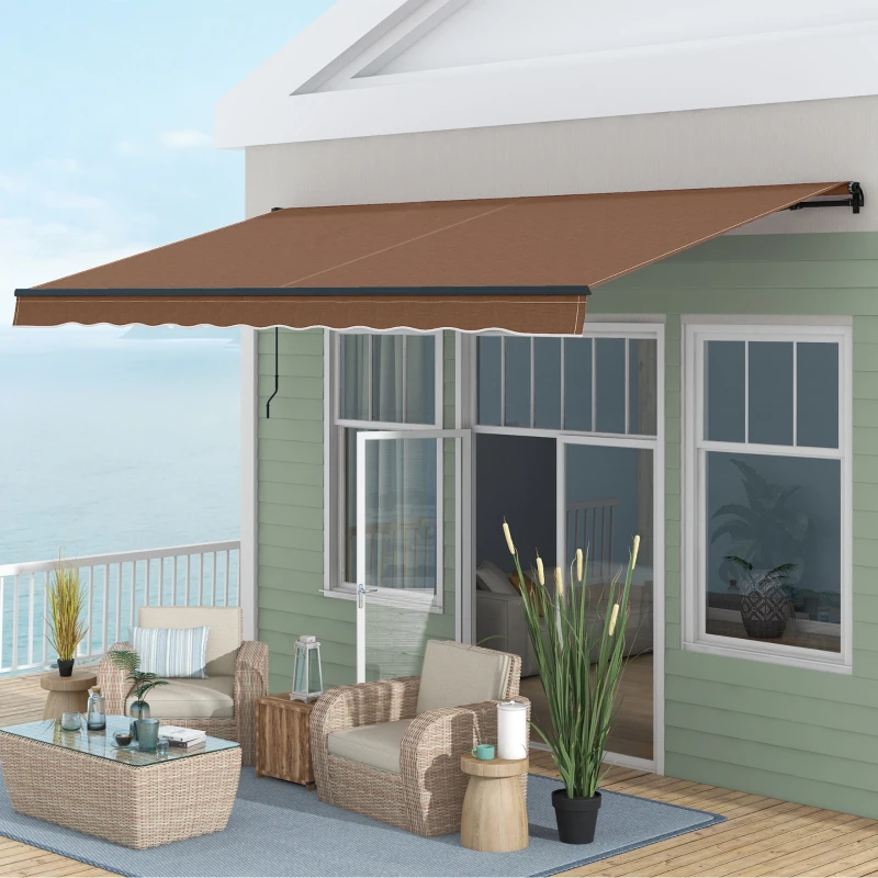 Outsunny 16' x 10' Retractable Awning, 280gsm UV Resistant Sunshade Shelter for Deck, Balcony, Yard, Brown(m-10)