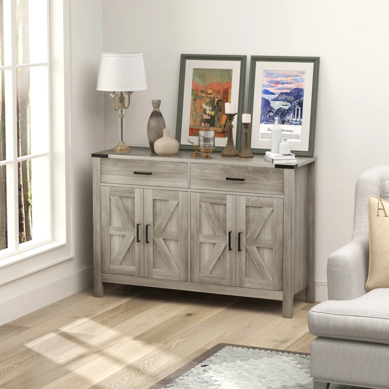 HOMCOM Sideboard Buffet Cabinet, Farmhouse Kitchen Storage Cabinet w/ 2 Drawers and Shelves for Living Room, Entryway