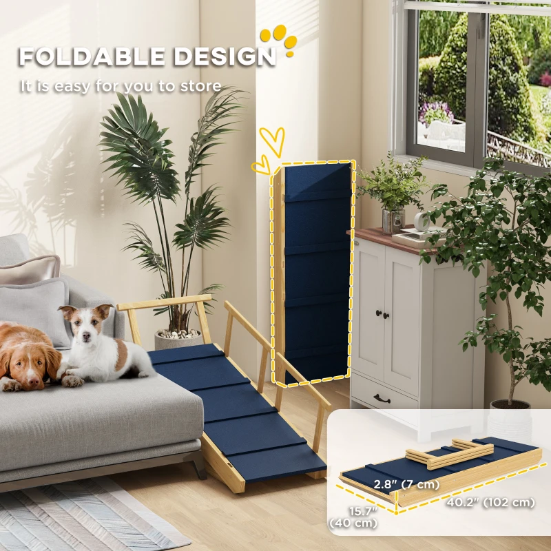 PawHut Adjustable Dog Stairs Foldable Dog Steps with Non-slip Mat for Small to Large Dogs for High Bed Sofa Couch