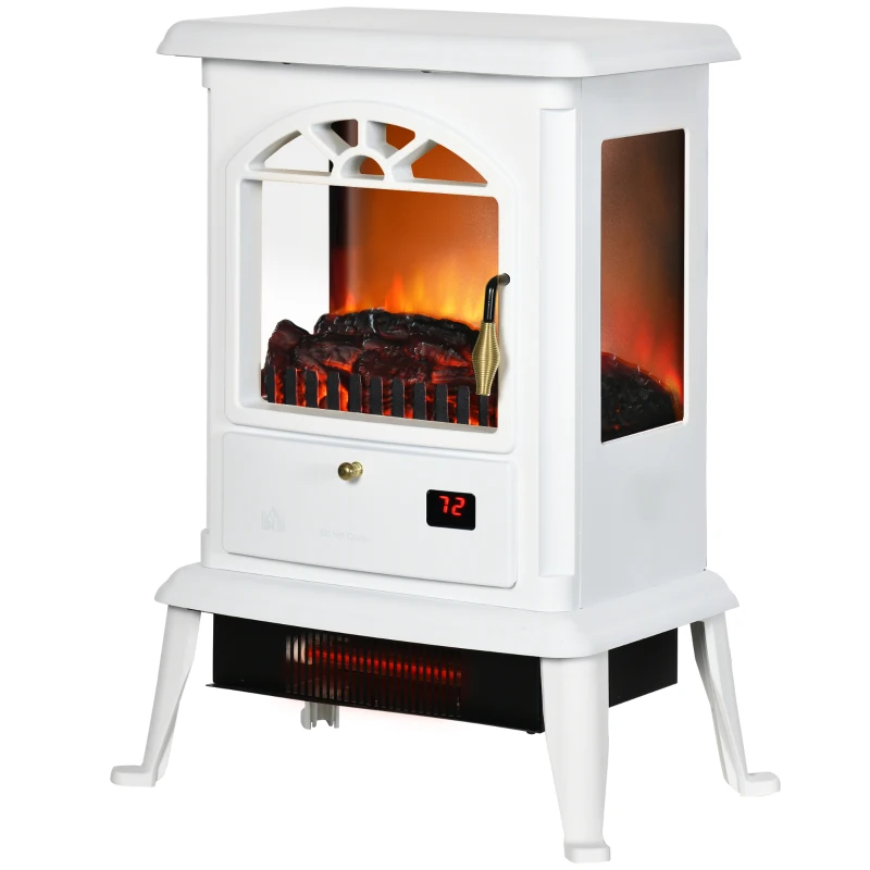 HOMCOM 23" Electric Infrared Fireplace Stove, Freestanding Fire Place Heater with Realistic Log Flame, Adjustable Temperature, Timer, 1000W/1500W, White