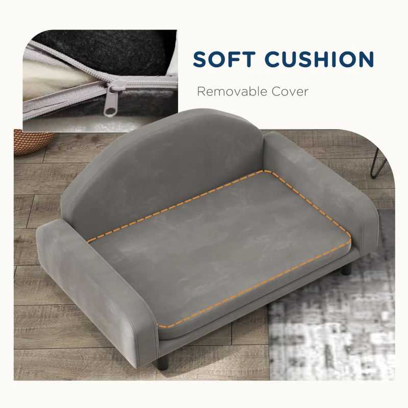 PawHut Raised Dog Sofa for Small and Medium Dogs with Soft Cushion, Gray