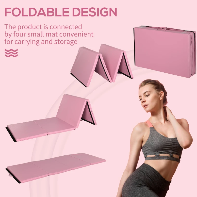 Soozier 4'x8'x2" Folding Gymnastics Tumbling Mat, Exercise Mat with Carrying Handles for Yoga, MMA, Martial Arts, Stretching, Core Workouts, Pink