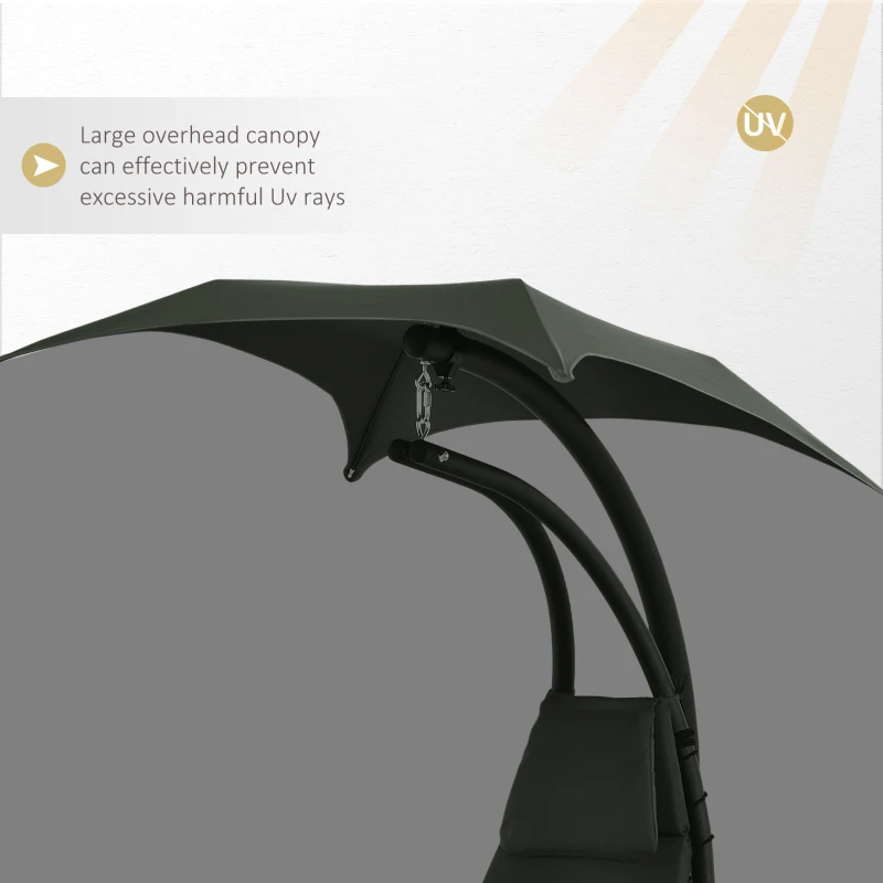 Outsunny Floating Chaise Lounge Outdoor Porch Swing Chair Hanging Hammock Reclining Seat  w/ Arc Stand & Canopy Umbrella Charcoal Grey