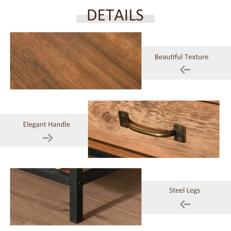 HOMCOM Industrial Bedside Table with Drawer, Nightstand with Storage Shelf, Sofa End Table for Bedroom, Teak